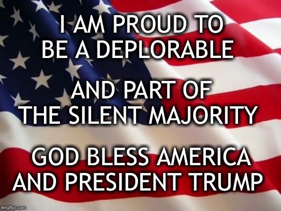 As the left becomes more depraved - meanwhile... | I AM PROUD TO BE A DEPLORABLE; AND PART OF THE SILENT MAJORITY; GOD BLESS AMERICA AND PRESIDENT TRUMP | image tagged in american flag,basket of deplorables,irredeemable,name calling is all they have left | made w/ Imgflip meme maker
