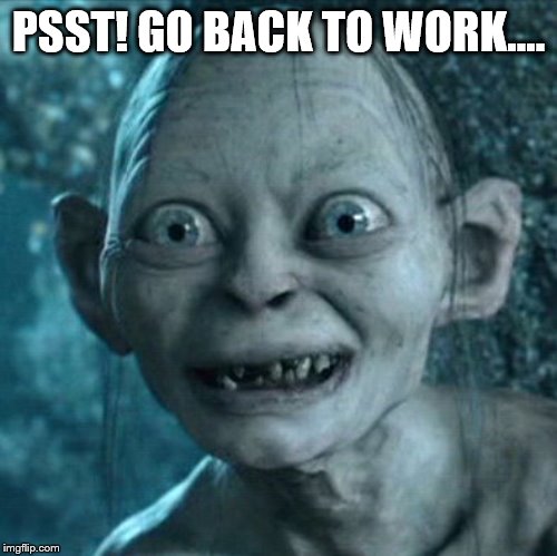Gollum | PSST! GO BACK TO WORK.... | image tagged in memes,gollum | made w/ Imgflip meme maker