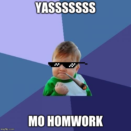 Success Kid | YASSSSSSS; MO HOMWORK | image tagged in memes,success kid | made w/ Imgflip meme maker