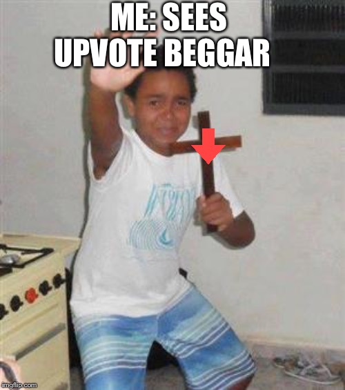 Scared Kid | ME: SEES UPVOTE BEGGAR | image tagged in scared kid | made w/ Imgflip meme maker