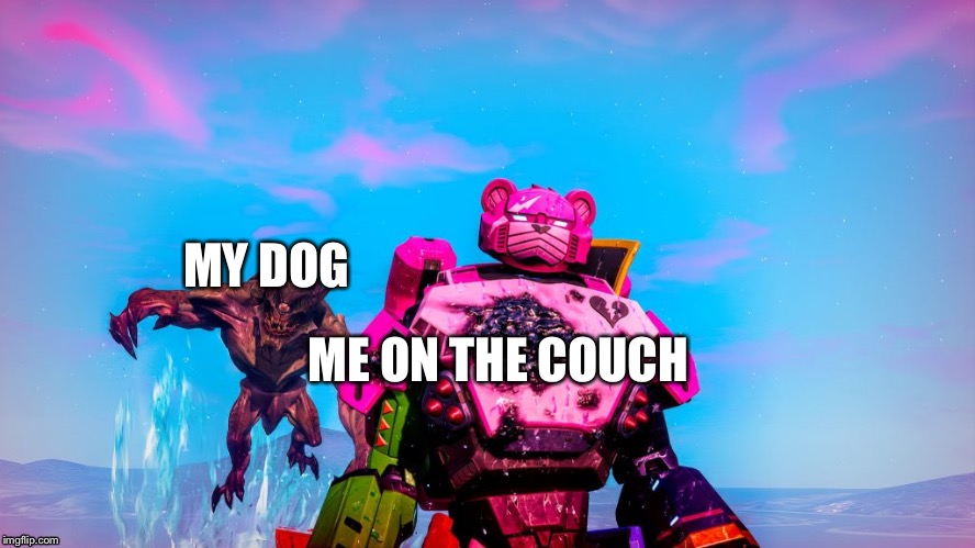 surprise fortnite | MY DOG; ME ON THE COUCH | image tagged in surprise fortnite | made w/ Imgflip meme maker