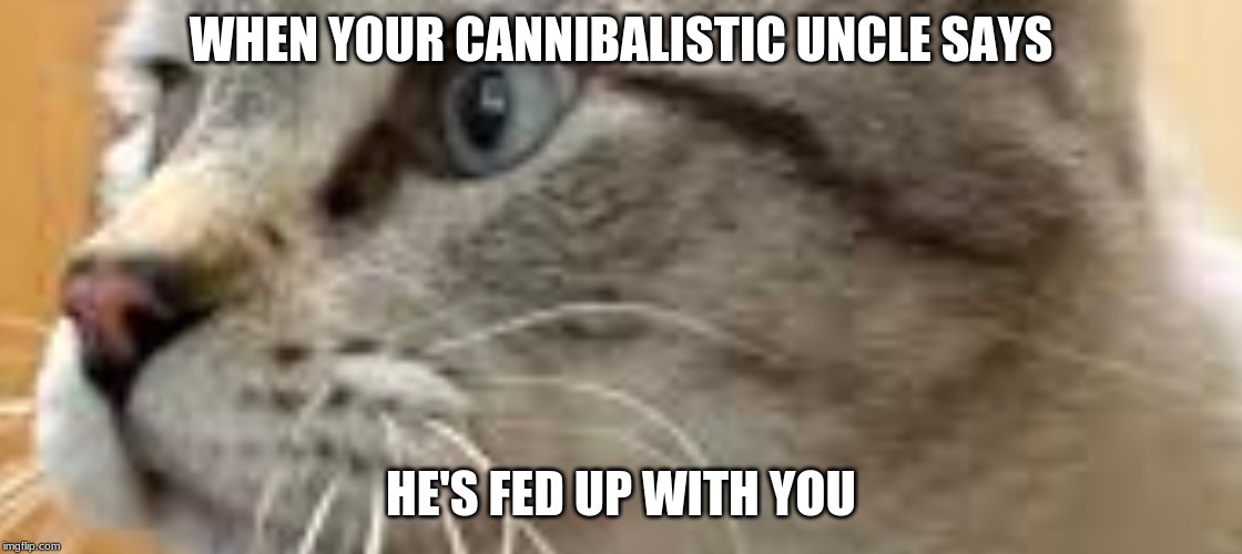 WHEN YOUR CANNIBALISTIC UNCLE SAYS; HE'S FED UP WITH YOU | image tagged in oh god why | made w/ Imgflip meme maker