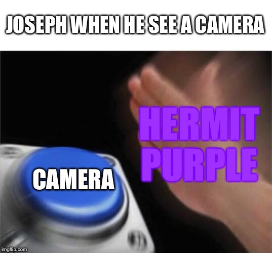 Blank Nut Button | JOSEPH WHEN HE SEE A CAMERA; HERMIT PURPLE; CAMERA | image tagged in memes,blank nut button | made w/ Imgflip meme maker