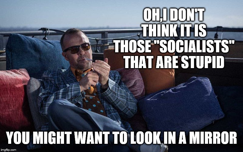 OH,I DON'T THINK IT IS THOSE "SOCIALISTS" THAT ARE STUPID YOU MIGHT WANT TO LOOK IN A MIRROR | made w/ Imgflip meme maker