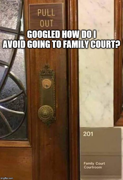 PULL OUT | GOOGLED HOW DO I AVOID GOING TO FAMILY COURT? | image tagged in family court,family | made w/ Imgflip meme maker