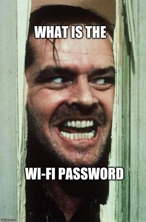Here's Johnny Meme | WHAT IS THE; WI-FI PASSWORD | image tagged in memes,heres johnny | made w/ Imgflip meme maker