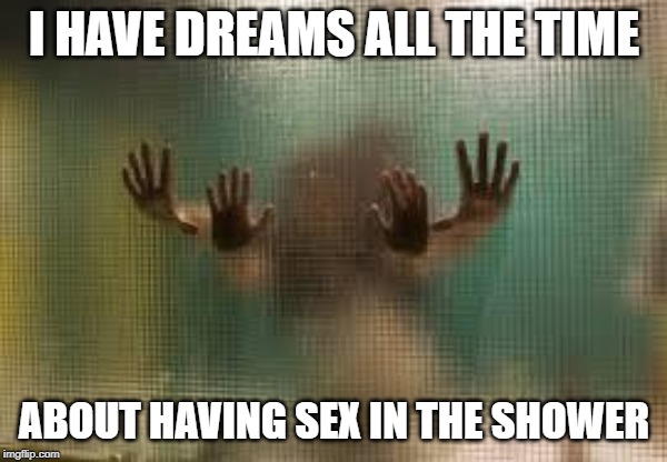 shower sex | I HAVE DREAMS ALL THE TIME; ABOUT HAVING SEX IN THE SHOWER | image tagged in shower sex | made w/ Imgflip meme maker