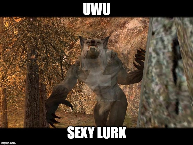 UwU sexy lurk (VTMB) | UWU; SEXY LURK | image tagged in werewolf,vampires | made w/ Imgflip meme maker