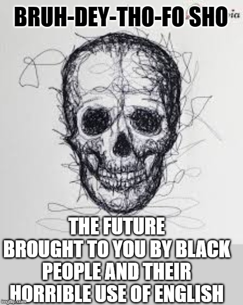 BRUH-DEY-THO-FO SHO; THE FUTURE BROUGHT TO YOU BY BLACK PEOPLE AND THEIR HORRIBLE USE OF ENGLISH | made w/ Imgflip meme maker