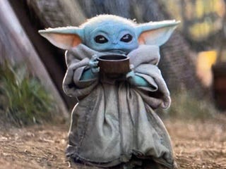 Baby Yoda drinking soup Blank Meme Template