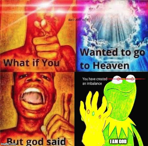 What if you wanted to go to heaven? | I AM GOD | image tagged in what if you wanted to go to heaven | made w/ Imgflip meme maker