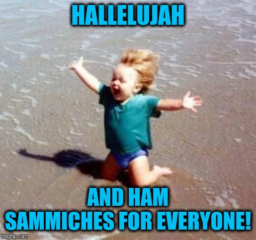 The End of Misery | HALLELUJAH; AND HAM SAMMICHES FOR EVERYONE! | image tagged in celebration | made w/ Imgflip meme maker
