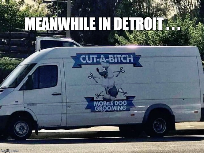 MEANWHILE IN DETROIT . . . | image tagged in funny memes,funny signs,bad pun,funny,signs,comedy | made w/ Imgflip meme maker
