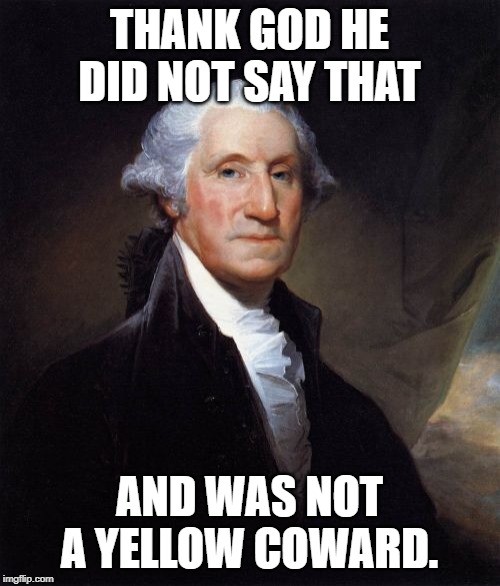 George Washington Meme | THANK GOD HE DID NOT SAY THAT AND WAS NOT A YELLOW COWARD. | image tagged in memes,george washington | made w/ Imgflip meme maker