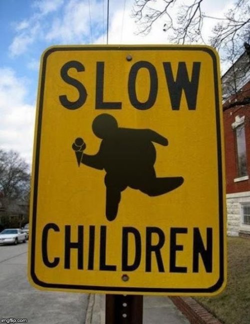 SLOW CHILDREN (Literally) | image tagged in funny signs,youre too slow sonic,children | made w/ Imgflip meme maker