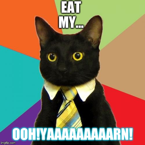 Business Cat | EAT MY... OOH!YAAAAAAAAARN! | image tagged in memes,business cat | made w/ Imgflip meme maker