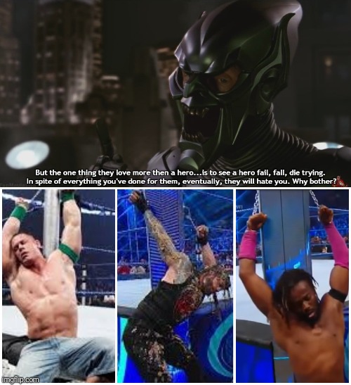 image tagged in wwe,marvel,spiderman,green goblin | made w/ Imgflip meme maker