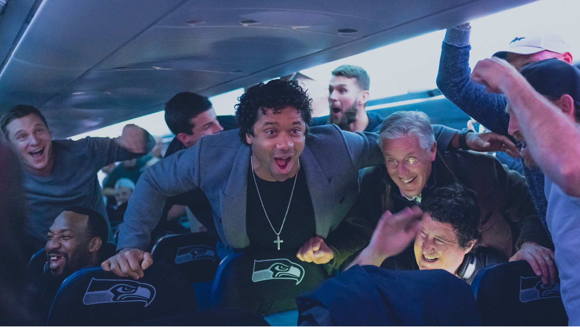 High Quality Seahawks excited on plane Blank Meme Template