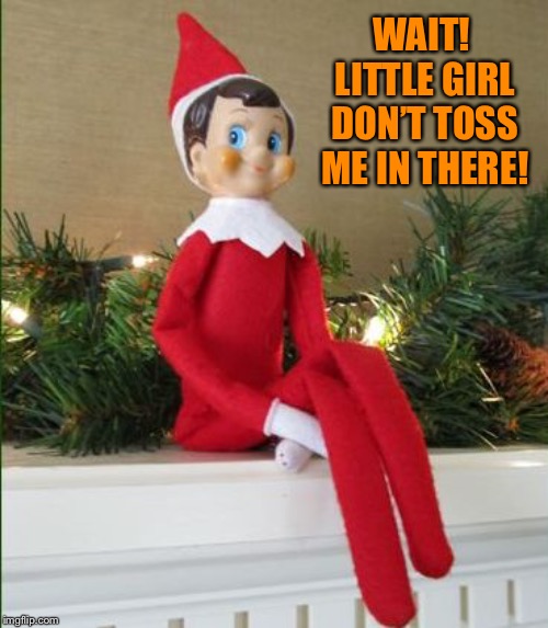 Elf on a Shelf | WAIT!  LITTLE GIRL DON’T TOSS ME IN THERE! | image tagged in elf on a shelf | made w/ Imgflip meme maker