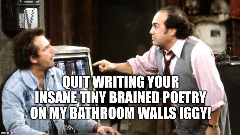 Iggy Park Taxi Louie | QUIT WRITING YOUR INSANE TINY BRAINED POETRY ON MY BATHROOM WALLS IGGY! | image tagged in iggy park taxi louie | made w/ Imgflip meme maker