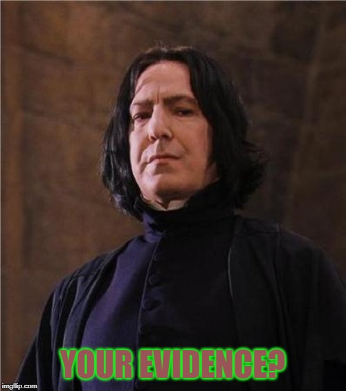 snape | YOUR EVIDENCE? | image tagged in snape | made w/ Imgflip meme maker