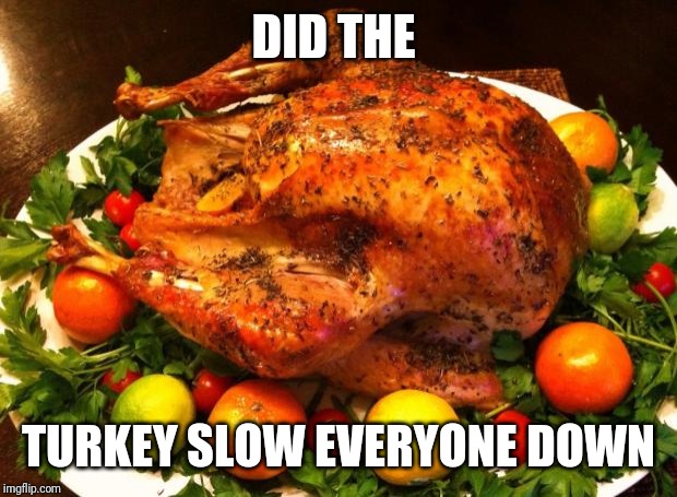 Seems everyone is saving their memes for Christmas... | DID THE; TURKEY SLOW EVERYONE DOWN | image tagged in roasted turkey,beyondthecomments | made w/ Imgflip meme maker