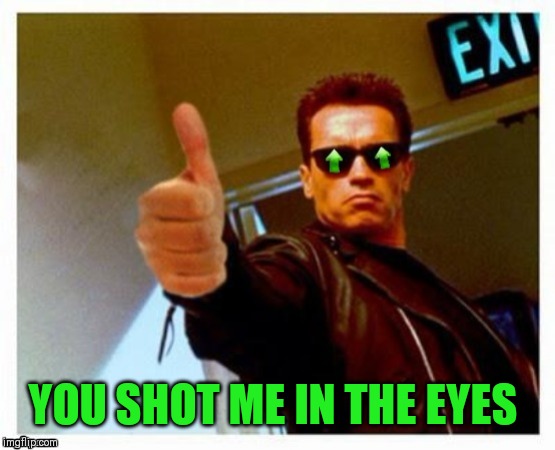 Terminator Thumbs Upvote | YOU SHOT ME IN THE EYES | image tagged in terminator thumbs upvote | made w/ Imgflip meme maker
