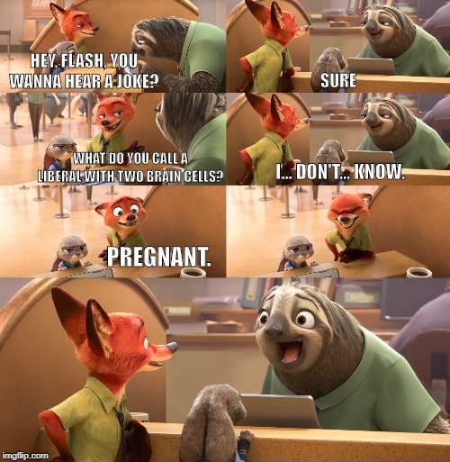Even that's being pretty optimistic. | WHAT DO YOU CALL A LIBERAL WITH TWO BRAIN CELLS? PREGNANT. | image tagged in hey flash you wanna hear a joke | made w/ Imgflip meme maker