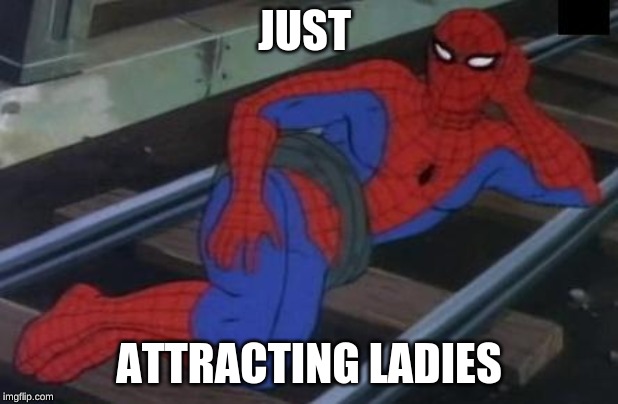 Sexy Railroad Spiderman Meme | JUST; ATTRACTING LADIES | image tagged in memes,sexy railroad spiderman,spiderman | made w/ Imgflip meme maker