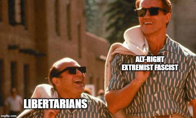 twins | ALT-RIGHT EXTREMIST FASCIST; LIBERTARIANS | image tagged in twins | made w/ Imgflip meme maker