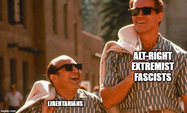 twins | ALT-RIGHT EXTREMIST FASCISTS; LIBERTARIANS | image tagged in twins | made w/ Imgflip meme maker
