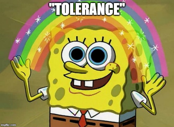 Imagination Spongebob Meme | "TOLERANCE" | image tagged in memes,imagination spongebob | made w/ Imgflip meme maker