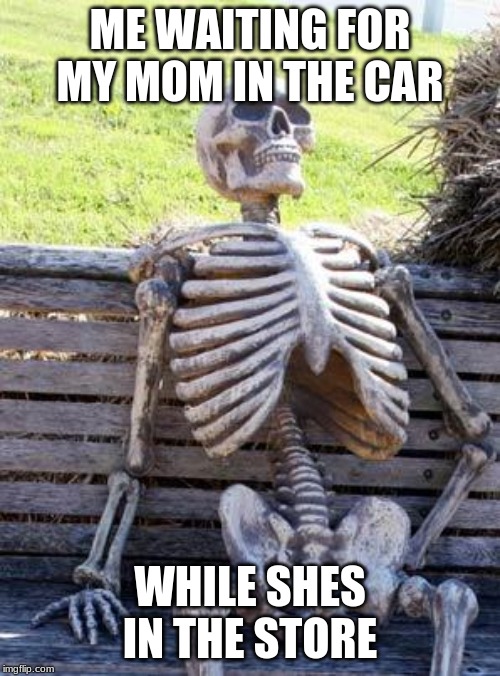 Waiting Skeleton Meme |  ME WAITING FOR MY MOM IN THE CAR; WHILE SHES IN THE STORE | image tagged in memes,waiting skeleton | made w/ Imgflip meme maker