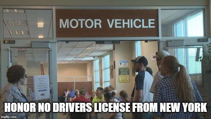 Give illegals drivers license in New York | HONOR NO DRIVERS LICENSE FROM NEW YORK | image tagged in dmv | made w/ Imgflip meme maker