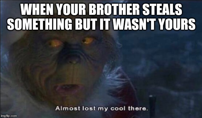 Almost Lost My Cool There | WHEN YOUR BROTHER STEALS SOMETHING BUT IT WASN'T YOURS | image tagged in almost lost my cool there | made w/ Imgflip meme maker
