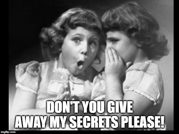 Friends sharing | DON'T YOU GIVE AWAY MY SECRETS PLEASE! | image tagged in friends sharing | made w/ Imgflip meme maker