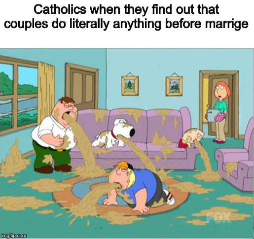 Family Guy Puke | Catholics when they find out that couples do literally anything before marrige | image tagged in family guy puke | made w/ Imgflip meme maker