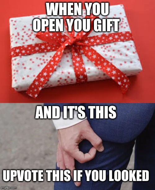 upvote this | WHEN YOU OPEN YOU GIFT; AND IT'S THIS; UPVOTE THIS IF YOU LOOKED | image tagged in memes,finger | made w/ Imgflip meme maker