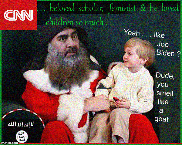 Merry Christmas one less a- hole in the world | image tagged in merry christmas,al baghdadi,lol,politics,muzzys,santa | made w/ Imgflip meme maker
