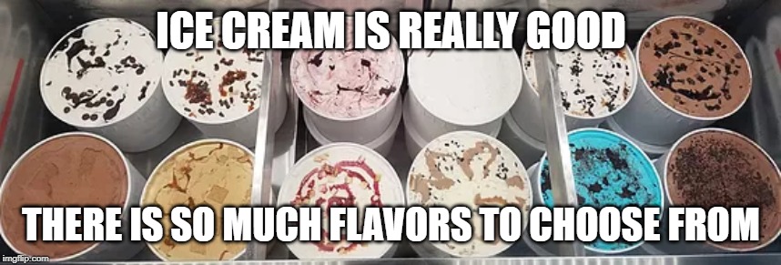 ICE CREAM IS REALLY GOOD; THERE IS SO MUCH FLAVORS TO CHOOSE FROM | made w/ Imgflip meme maker