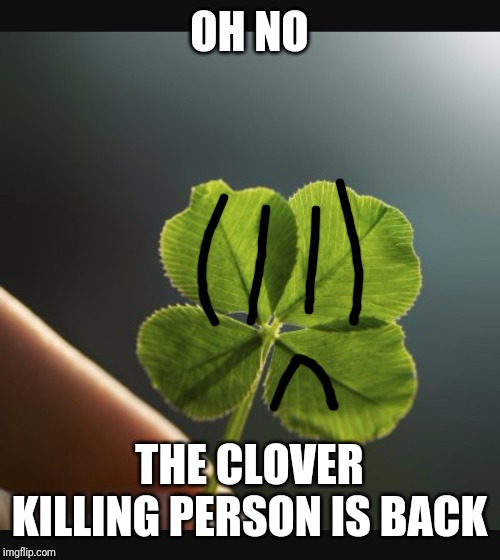 4 leaf clover hand | OH NO THE CLOVER KILLING PERSON IS BACK | image tagged in 4 leaf clover hand | made w/ Imgflip meme maker