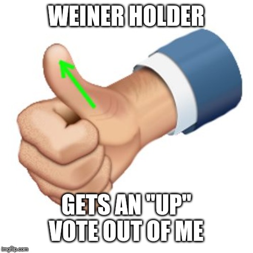 up vote | WEINER HOLDER GETS AN "UP" VOTE OUT OF ME | image tagged in up vote | made w/ Imgflip meme maker