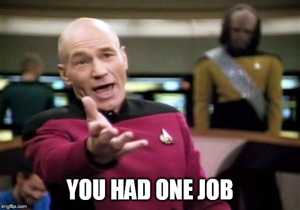 Picard Wtf Meme | YOU HAD ONE JOB | image tagged in memes,picard wtf | made w/ Imgflip meme maker