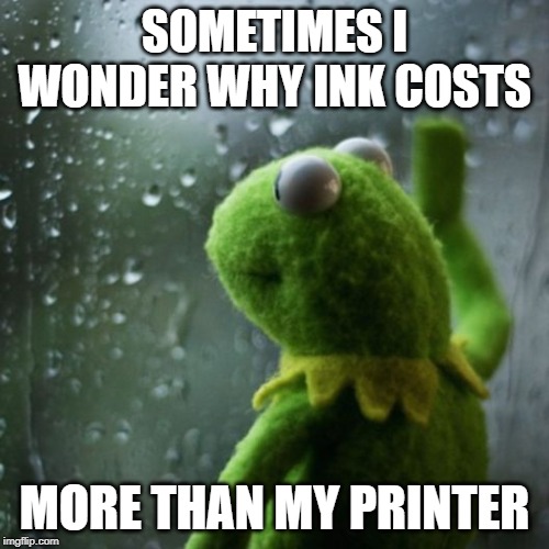 sometimes I wonder  | SOMETIMES I WONDER WHY INK COSTS; MORE THAN MY PRINTER | image tagged in sometimes i wonder,memes,printer,kermit the frog | made w/ Imgflip meme maker