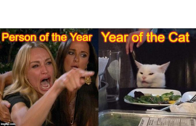 Woman Yelling At Cat Meme | Person of the Year; Year of the Cat | image tagged in memes,woman yelling at cat | made w/ Imgflip meme maker