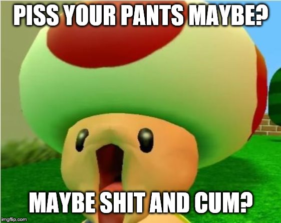 excited toad | PISS YOUR PANTS MAYBE? MAYBE SHIT AND CUM? | image tagged in excited toad | made w/ Imgflip meme maker