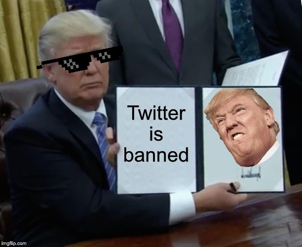 Trump Bill Signing Meme | Twitter is banned | image tagged in memes,trump bill signing | made w/ Imgflip meme maker