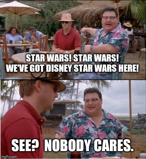 See Nobody Cares | STAR WARS! STAR WARS! WE'VE GOT DISNEY STAR WARS HERE! SEE?  NOBODY CARES. | image tagged in memes,see nobody cares | made w/ Imgflip meme maker