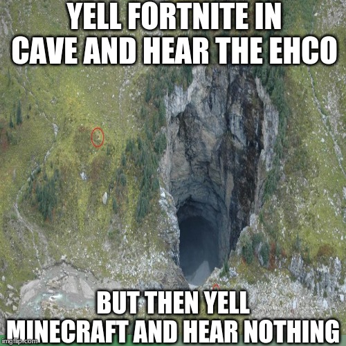 ECHO | YELL FORTNITE IN CAVE AND HEAR THE EHCO; BUT THEN YELL MINECRAFT AND HEAR NOTHING | image tagged in back in my day,awkward moment sealion | made w/ Imgflip meme maker