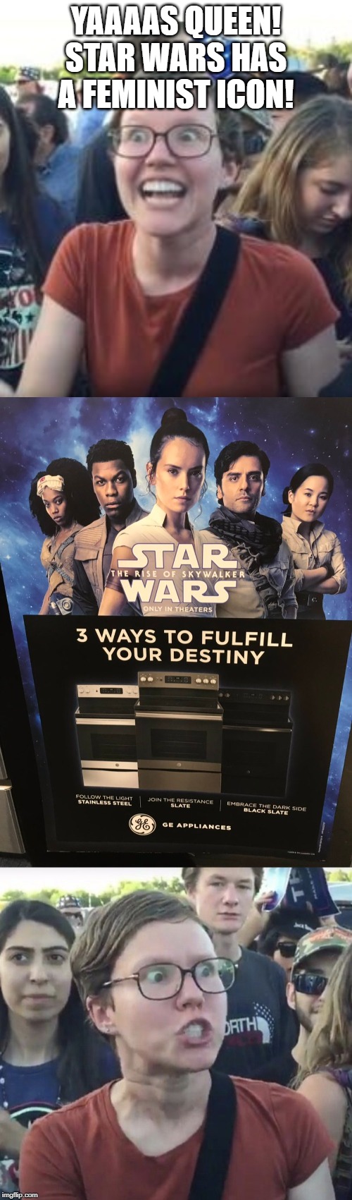 XD XD XD I can't even! This could be more triggering than that exercise bike commercial! | YAAAAS QUEEN!
STAR WARS HAS A FEMINIST ICON! | image tagged in triggered feminist,happy feminist triggered feminist,star wars,feminism,kitchen,stove | made w/ Imgflip meme maker